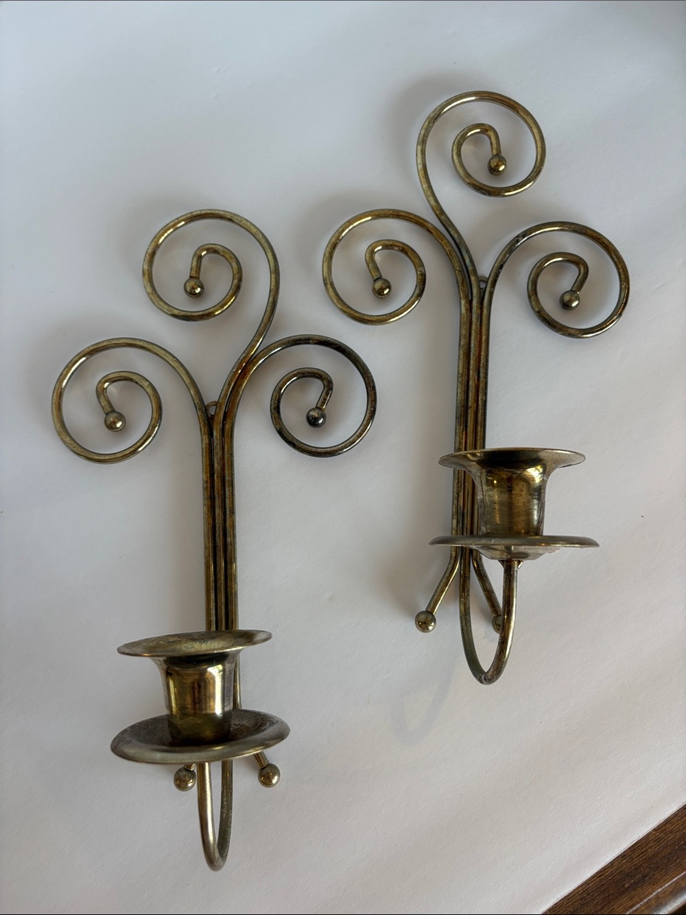 VTG Homco Brass Scroll Wall Sconces - Set of 2 Hollywood Regency Candle Holders